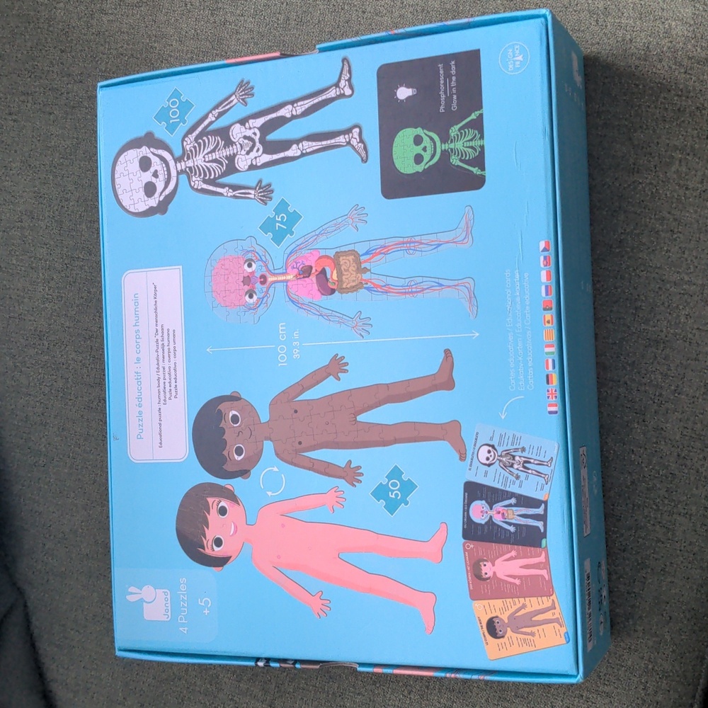 Janod 4 in 1 Puzzle Human Body Age 5+ Skeleton Glow In The Dark, Organs - Picture 7 of 15